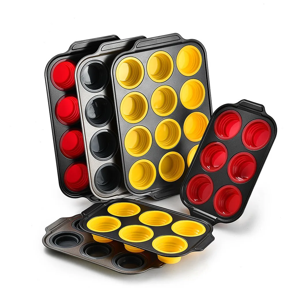 Foldable silicone cake mold press type 6 hole 12 hole cake mold easy release oven baking tool