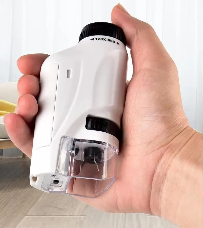 Mini Pocket microscope Kit 60-120x Lab Handheld microscope Battery Powered microscopes With LED Light Kids Science tool