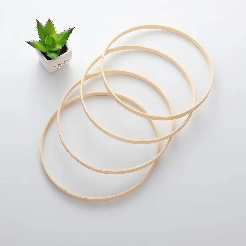 Teforeco Wedding decoration custom made dreamcatcher craft circle frame baby mobile wood frame, wooden bamboo hoop rings