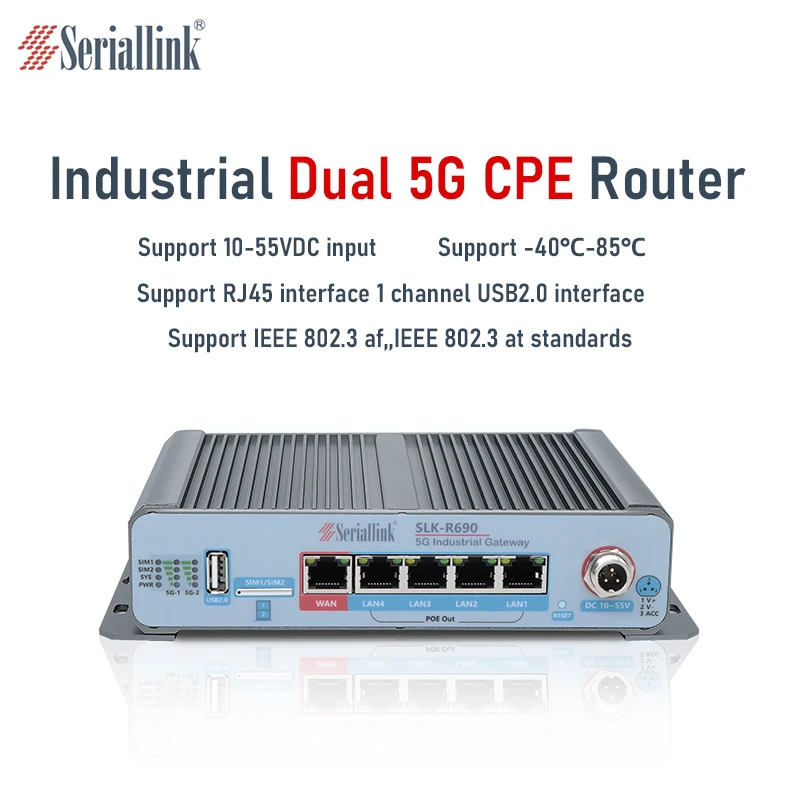 Маршрутизатор SERIALLINK 5G со слотом для Sim-карты FAKRA антенна с выходом RS232/485 POE GPS опционально SLK-R690-5G-A1