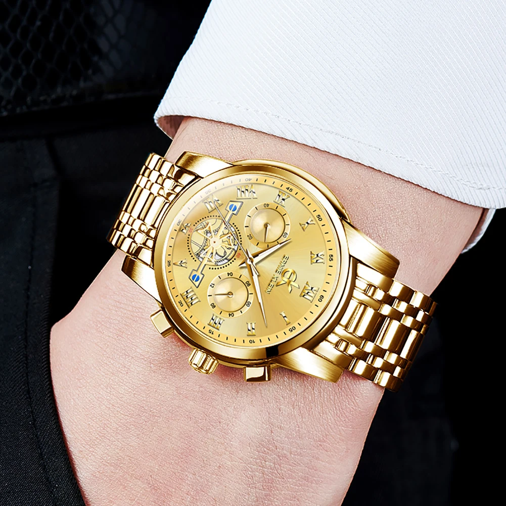 Gold geneva watches for mens Quartz Stainless Steel Luxury Fashion Business Wristwatch