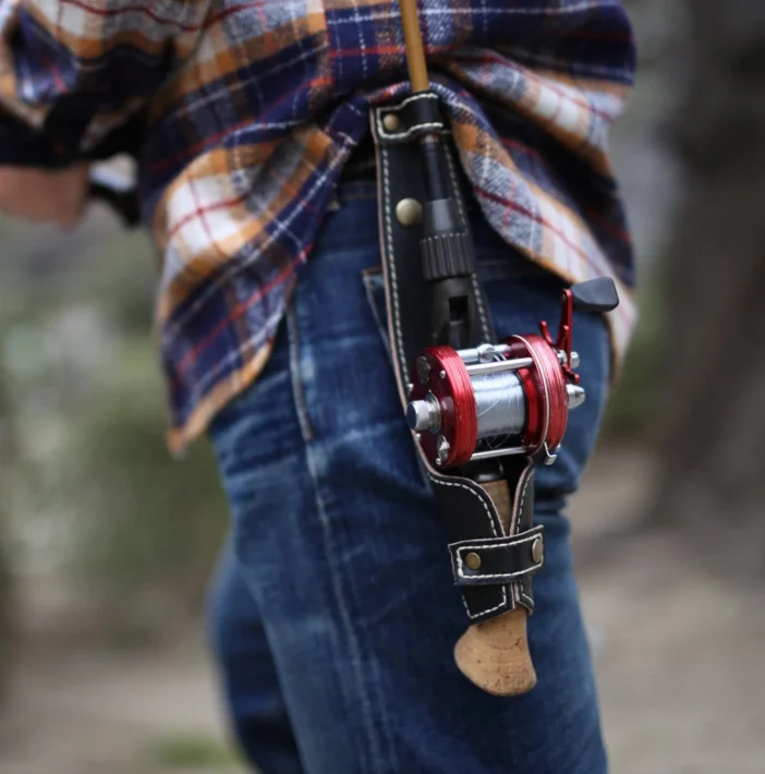 Outdoor Camping Fishing Leather Rod Holder Waist Belt Organizer Pole Inserter