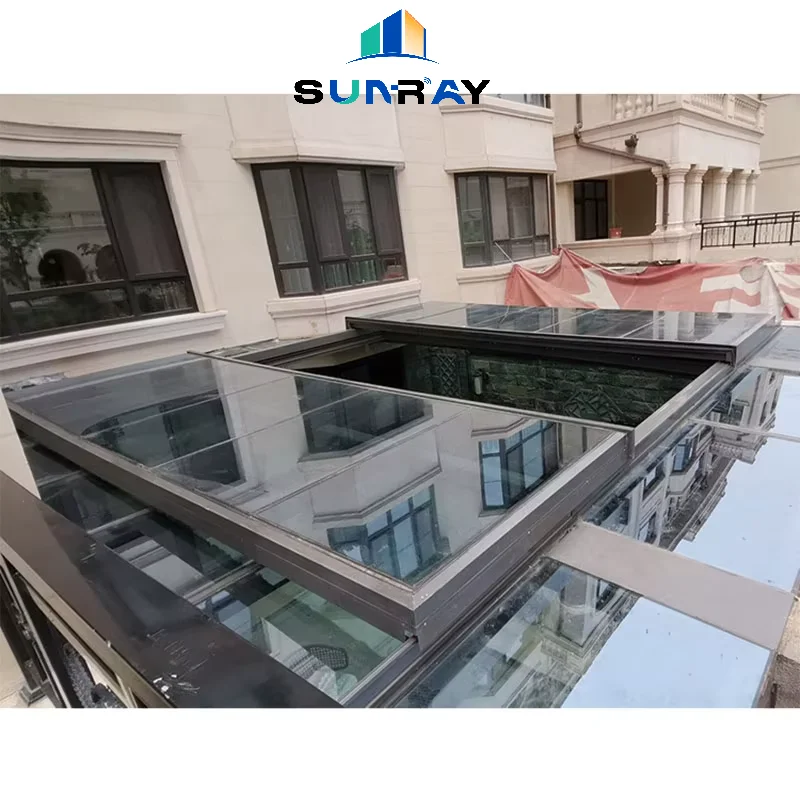High Quality Custom Double Aluminum Frame Skylight Rooflights Modern White Horizontal Glass Sliding Roof Automatic Folding