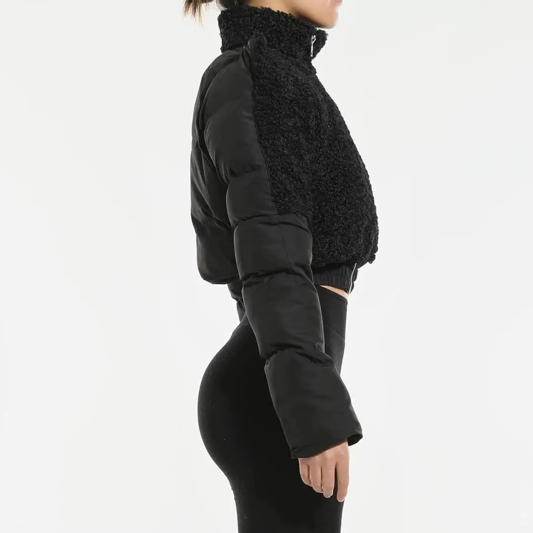 
trendy womens clothing jacket short stitching faux fur stand-up collar zipper coat autumn and winter women 