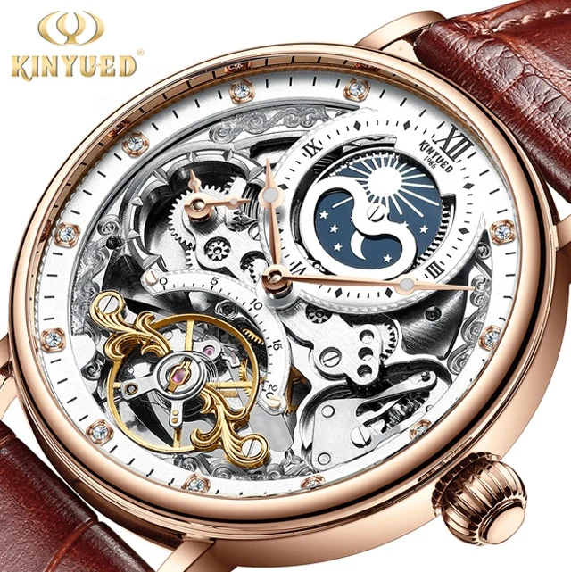 OEM ODM часы moon phase из натуральной кожи мужские Роскошные наручные reloj кварцевые