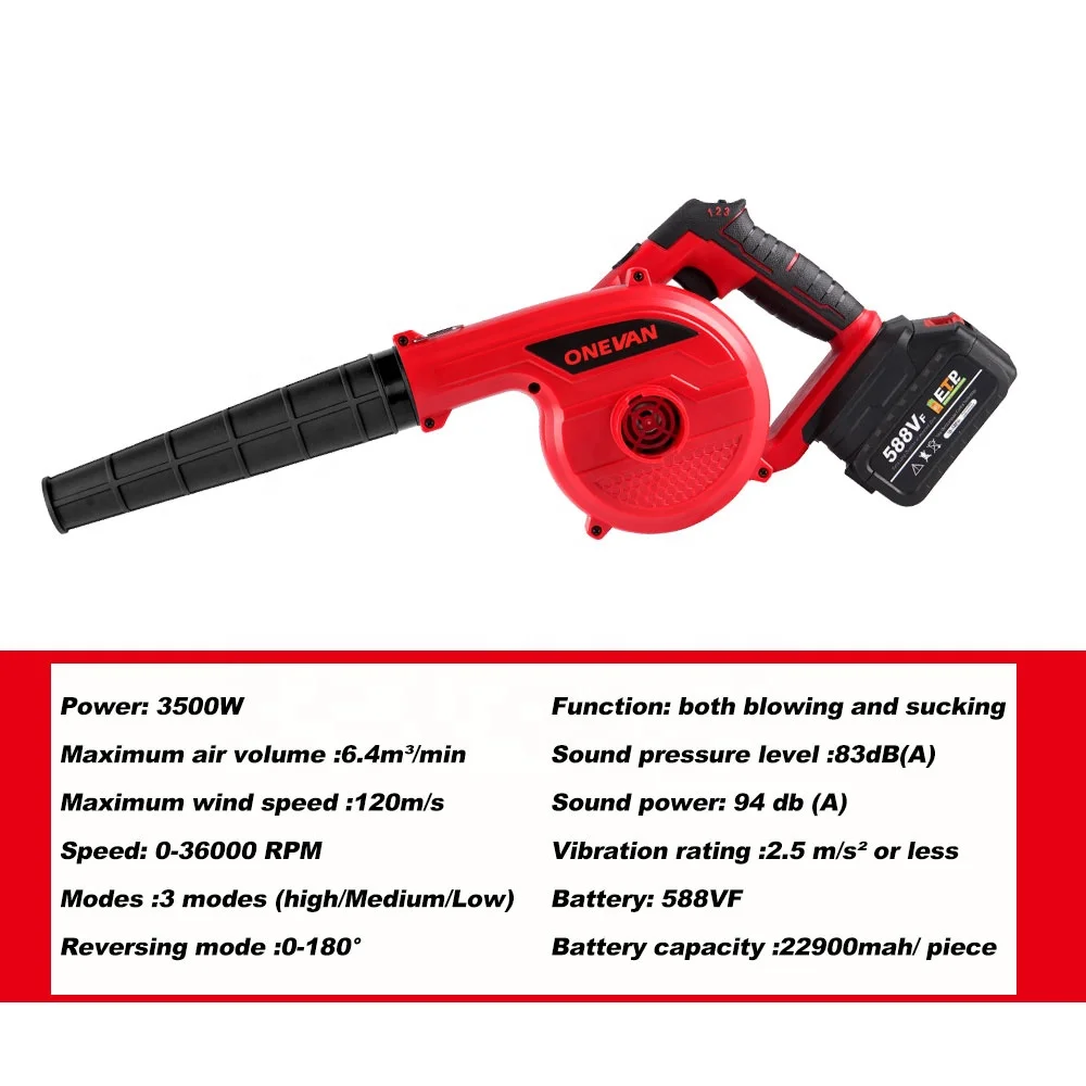 New product 3500W Cordless Electric Air Blower 3 Gear Speed 180 Rotation Blowing Suction Leaf Blower