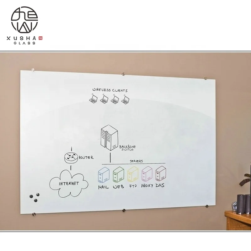 glossy customized magnetic frameless glass board with pen and eraser