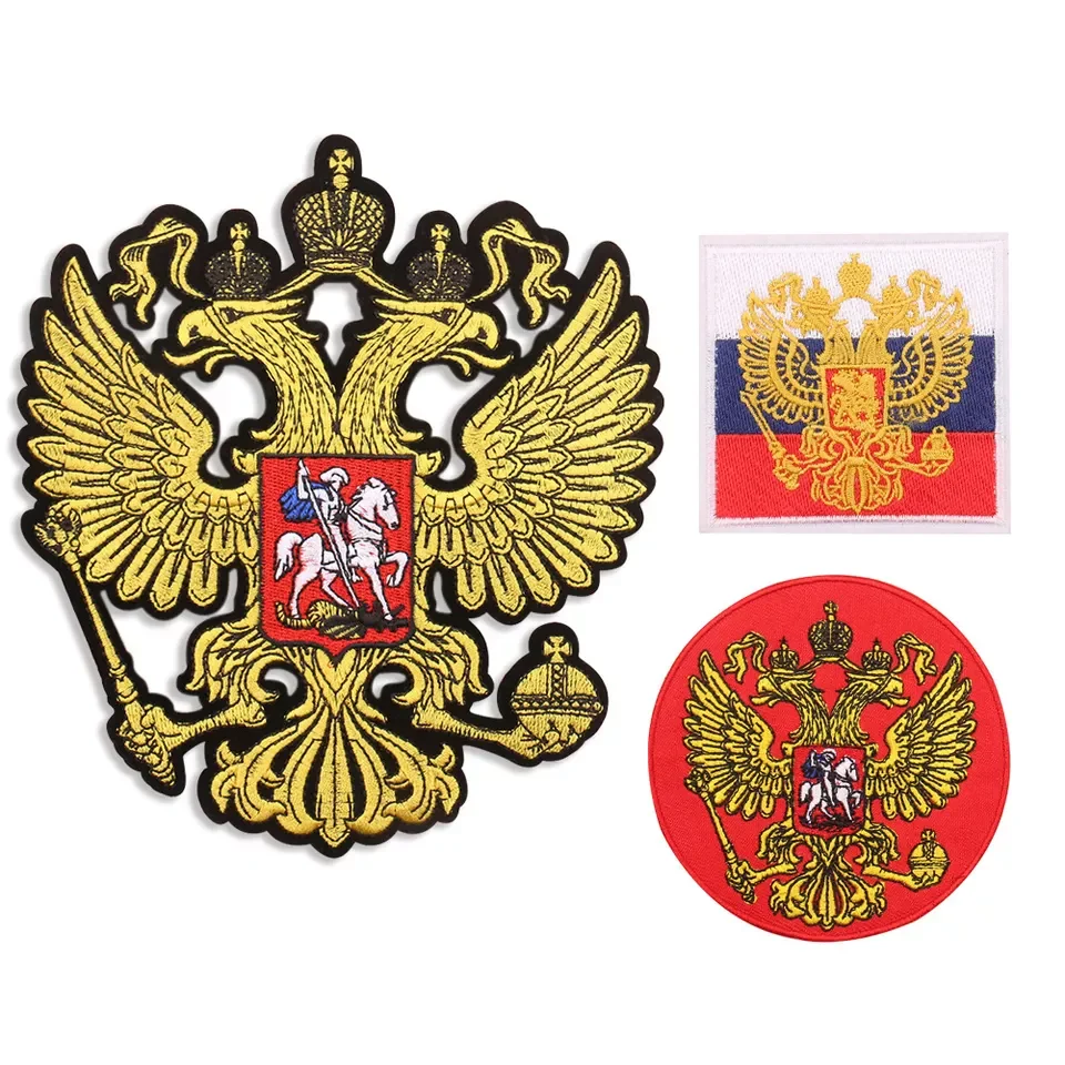 Custom exquisite double headed eagle Russian national emblem iron on clothing embroidery patch