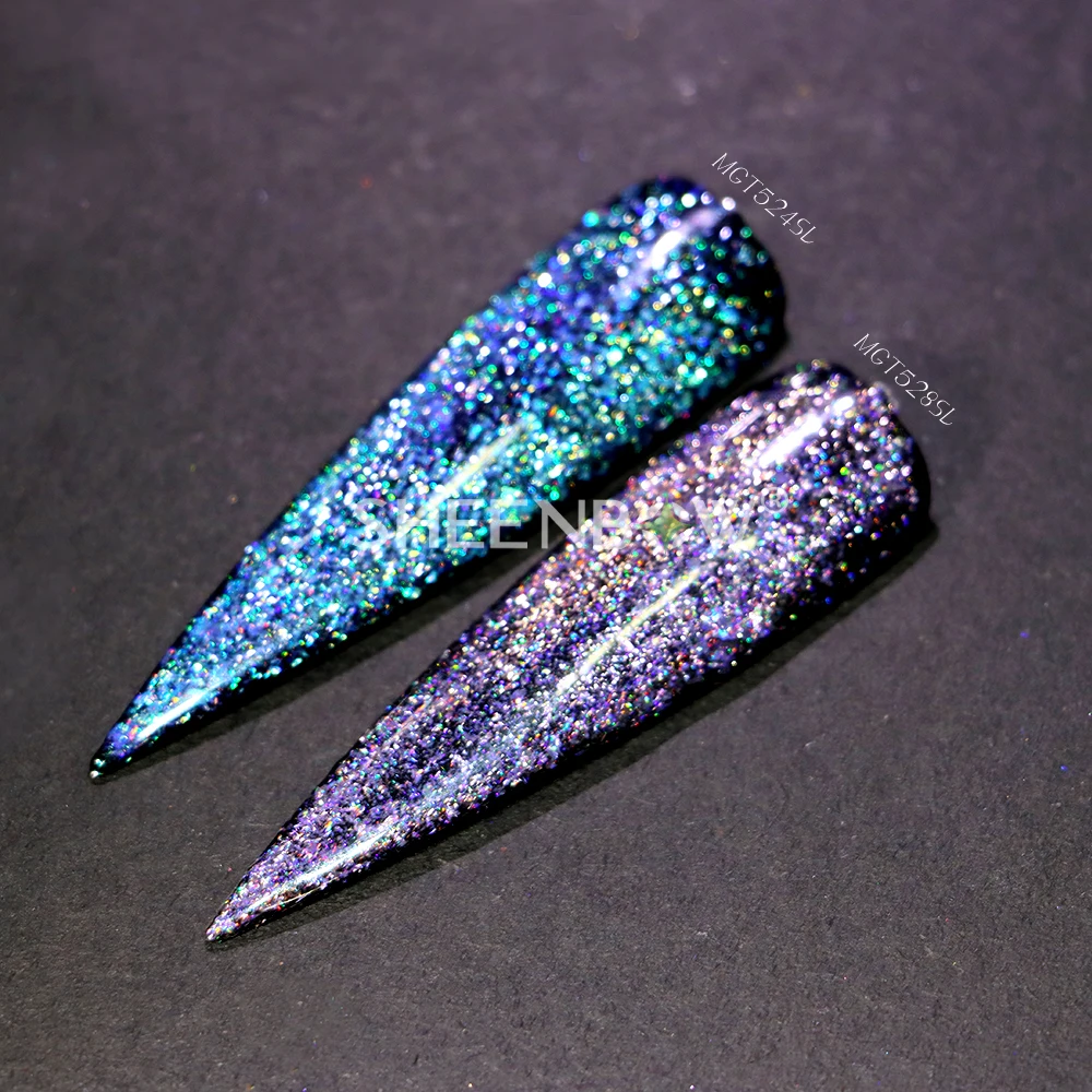 Sheenbow Pearlescent Magnetic Cat Eye Shiny 3D Colour Holographic Rainbow Nail Art Blue Purple Shimmer Flakes Pigment