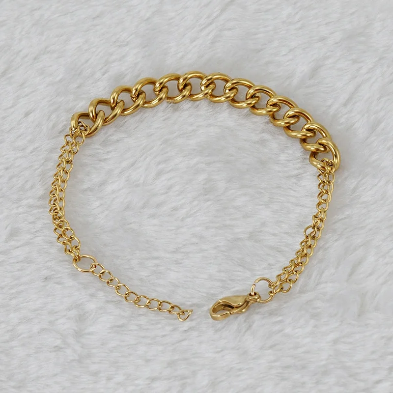 Fashion Joker 18K Gold Titanium Steel Chain Cross-Border European American Stainless Steel Bracelet Men Women Jewelry