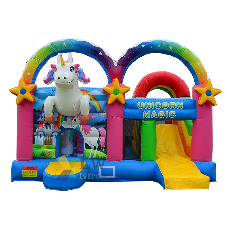 2022 Colorful Unicorn Inflatable Bouncer House With Slide 5 In 1 Inflatable Jumping Castle Combo Slide For Kids