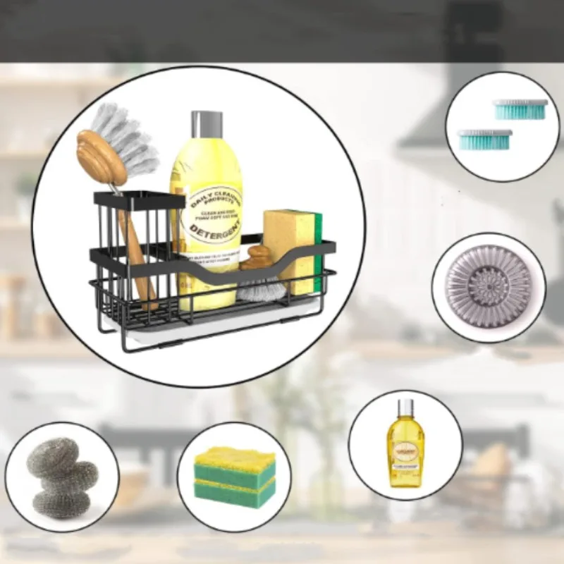 Kitchen storage rack perforation-free storage rack household rag dish cloth sponge drain rack wall hanging sink storage holder