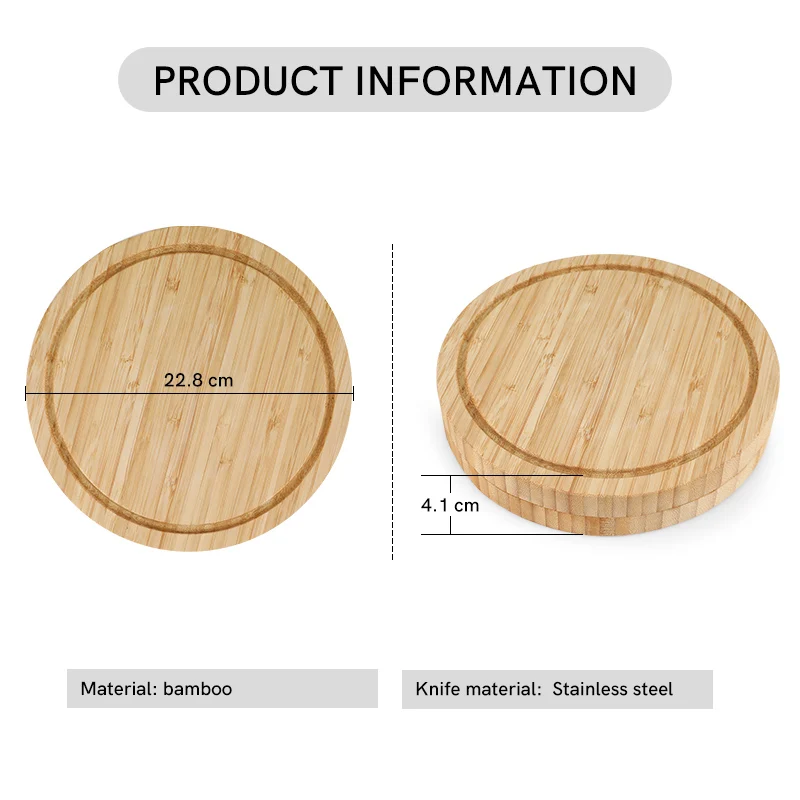 Custom Wood Chopping Cheese Boards Set With Cheese Knife And Fork Circular cheese board bamboo Wood Cutting Boards Wholesale