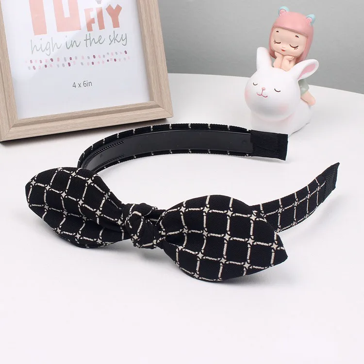 ALLCH RTS Plaid Bow Headbands Beauty Press Hair Head Hoop Knot Ornament Rabbit Ears Vintage Elastic Cross Hair Accessories