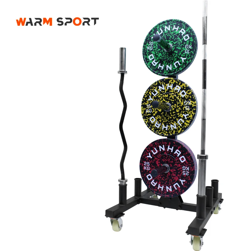 Manufacturer Wholesale Customized Movable Vertical Gym Barbell Bumper Storage Plate Tree With Wheel