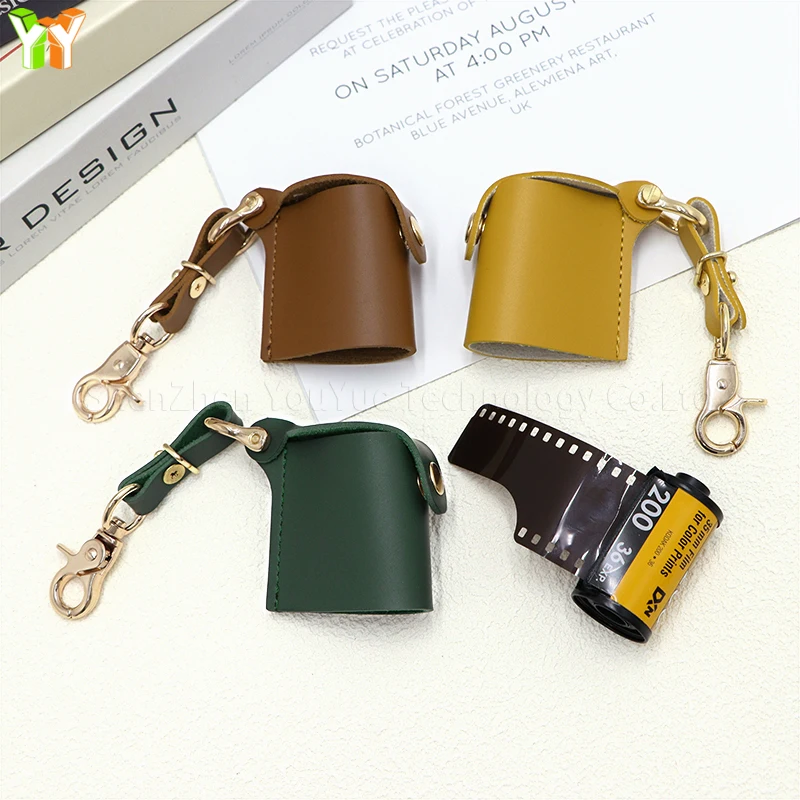 YY Ready to Ship Pu Leather 35mm Film Case Keychain Film Canisters Holder with Caps for Photography