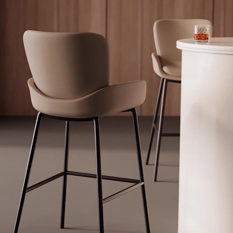 Modern Simple Nordic Style Leather Bar Chair with Iron Frame for Home Luxury Hotel School Bathroom Living Room and Hall Use