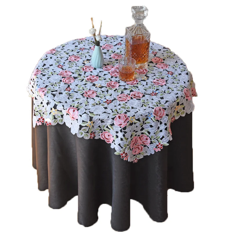 
Lufu Luxury square Rectangular Floral Designer gauze table runners wedding tablecloths floral table runner for weddings 