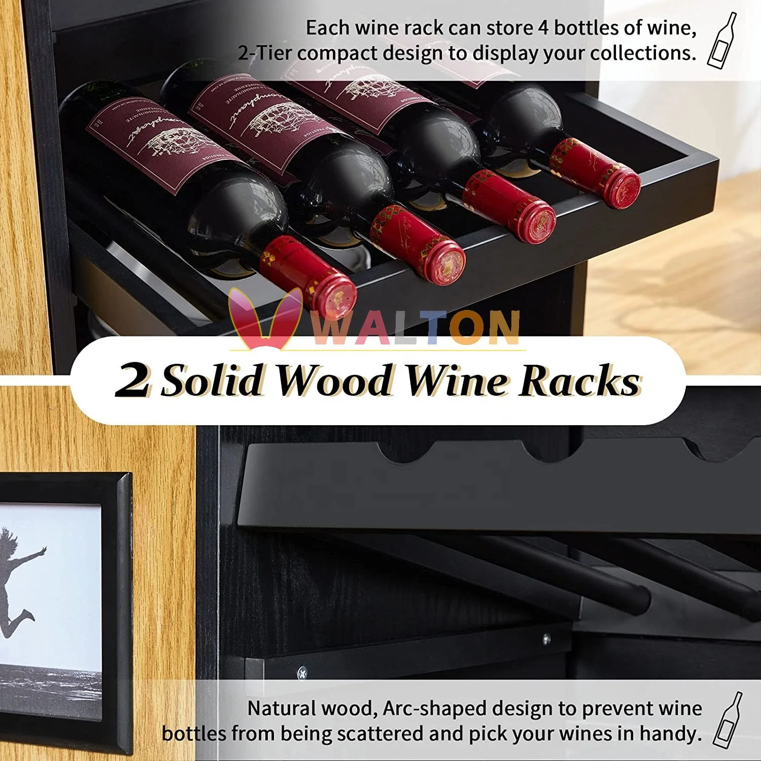 Buffet Cabinet Floor Standing Bar Cabinet Oak Lines Finish Sideboard Kitchen Cabinet Organizer Wine Rack