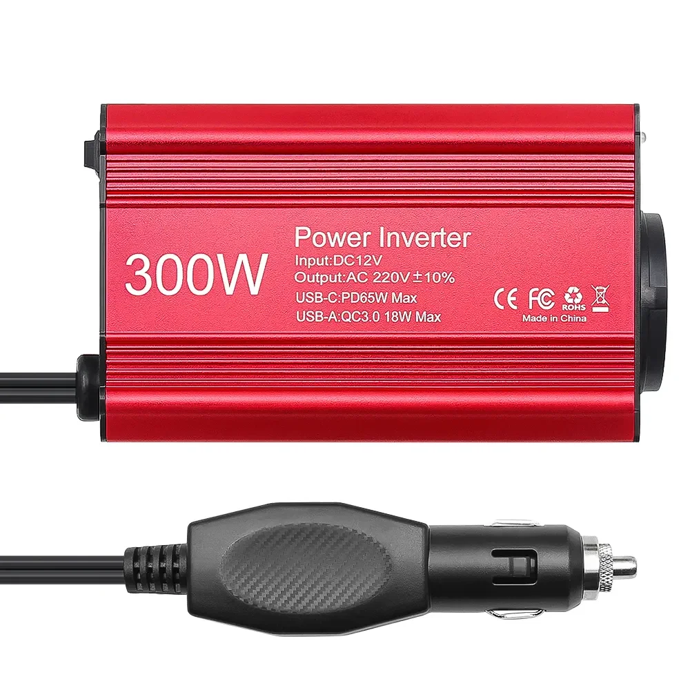 Инвертор 300 Вт мощность ЕС Разъем DC12V на переменный ток 220 В/110 В выход USBQC3.0 + PD65W быстрая зарядка автомобиля инвертор