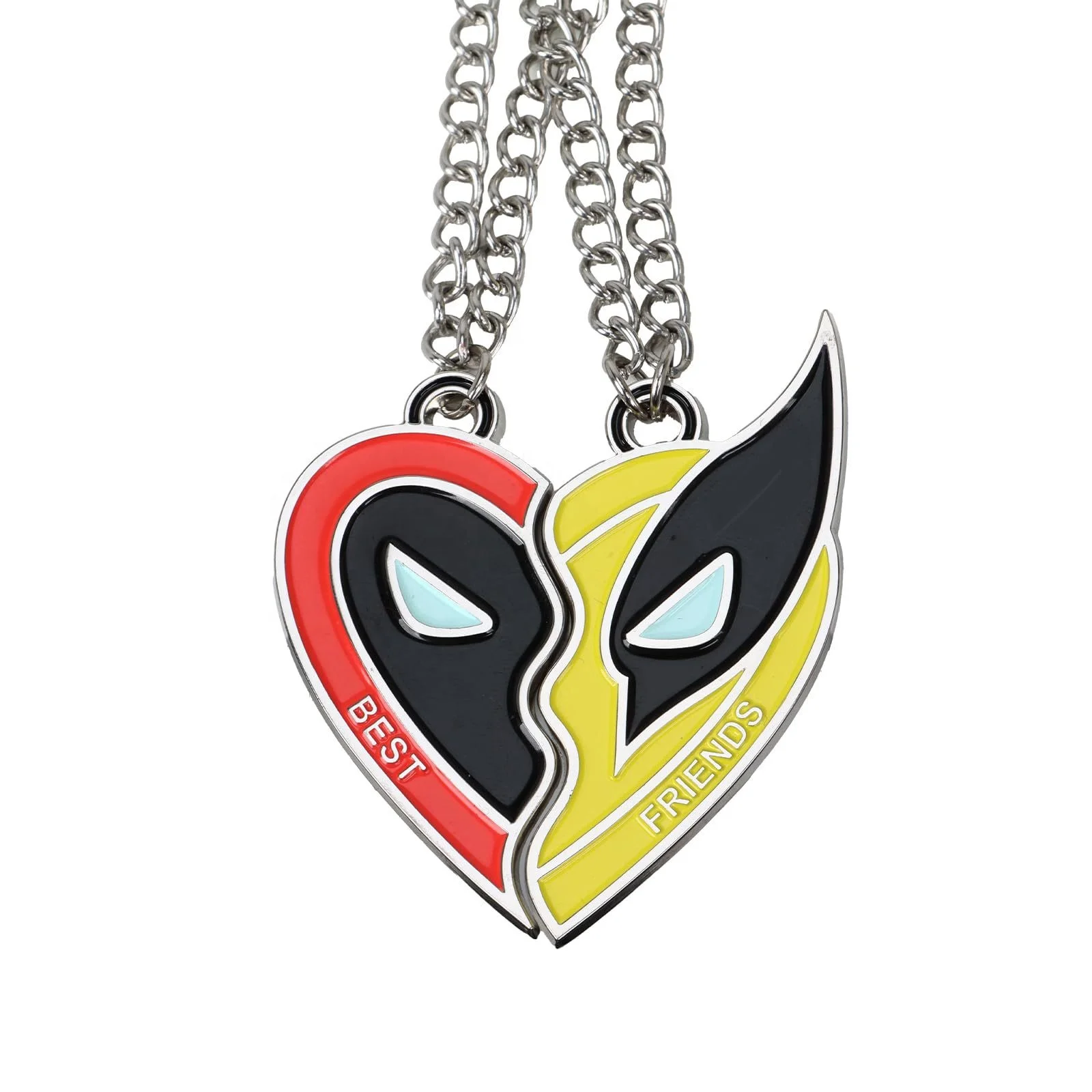 Hot Selling Deadpool Wolverine Best Friend Stainless steel Necklaces Set Cute Colorful Couple Broken Heart Pendant BFF Necklaces