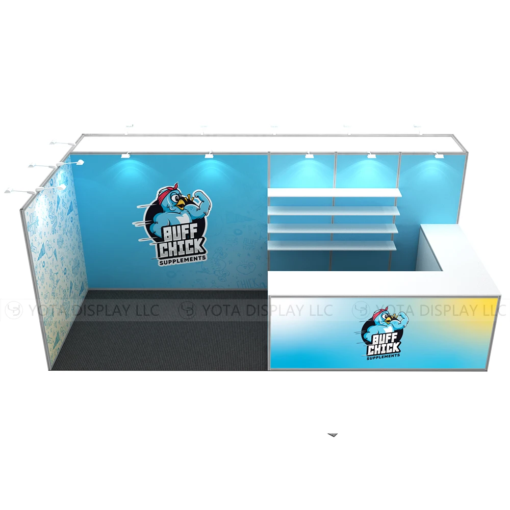 10x20ft Exhibition Booth with Backlit Counter & Corner Trade Show Booth Display Equipment for Expo