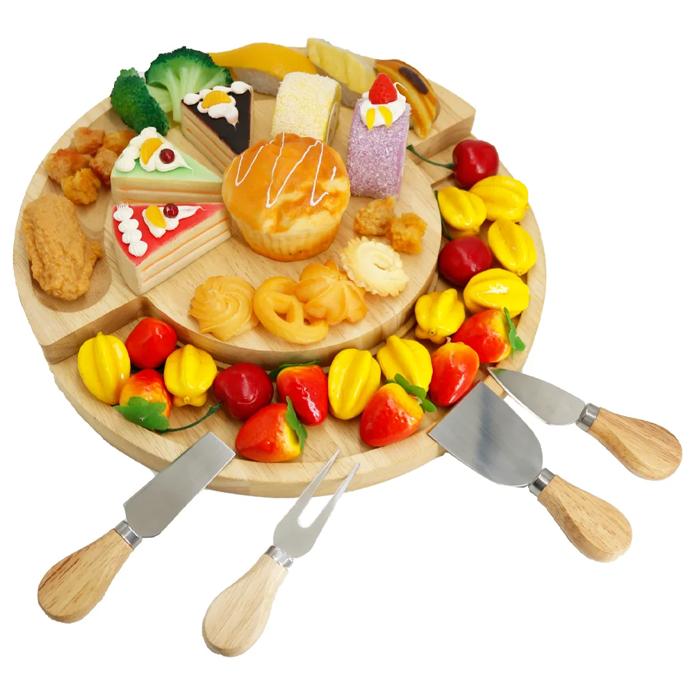 Premium Customizable Round Rubber Cheese Board Cutting Board Set