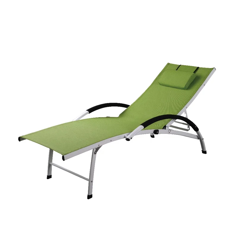 Folding KD beach chair Aluminum green color garden outdoor adjustable leisure sunbed with cushion