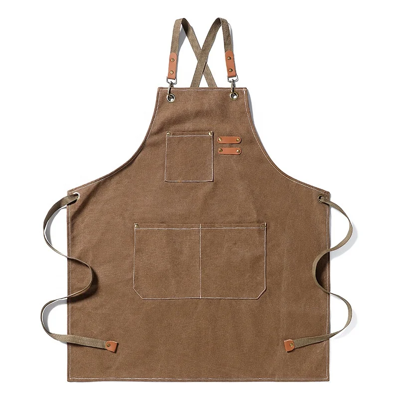 FYD High Quality Grill Restaurant Bar Shop Cafes Beauty Nails Studios Uniform Chef Apron Kitchen Canvas Aprons With Pocket