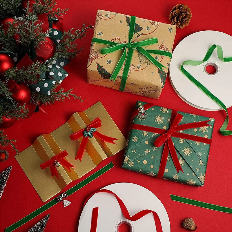 Mafolen Wholesale Luxury Red and Green Christmas Tree Decorative Single/Double Face custom velvet ribbon bow