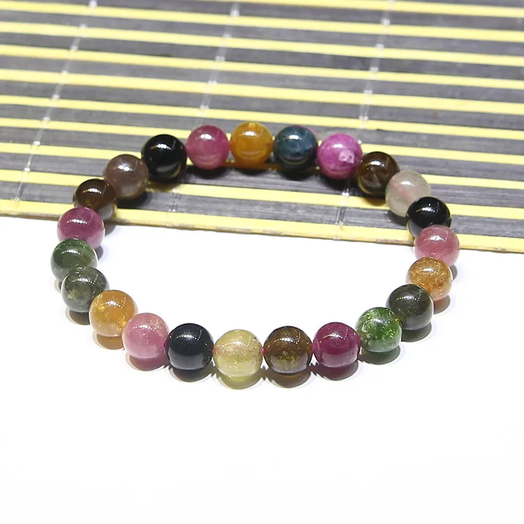 wholesale natural rock rainbow madical tourmaline beads bracelets crystal 8mm tourmaline Handmade Strand Stretchy Women Bracelet