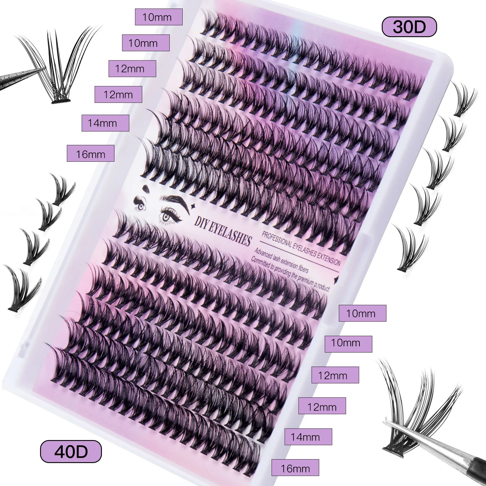 High Quality DIY Segment Lashes Extension Kit Bond and Seal Private Label Cluster Lashes