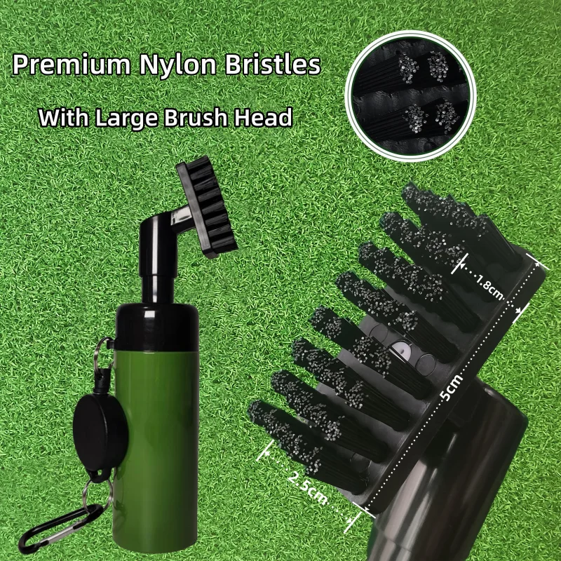 Large Coverage Nylon Head Golf Brush Spray Water Golf Club Cleaning Brush with Zip-line and Carabiner