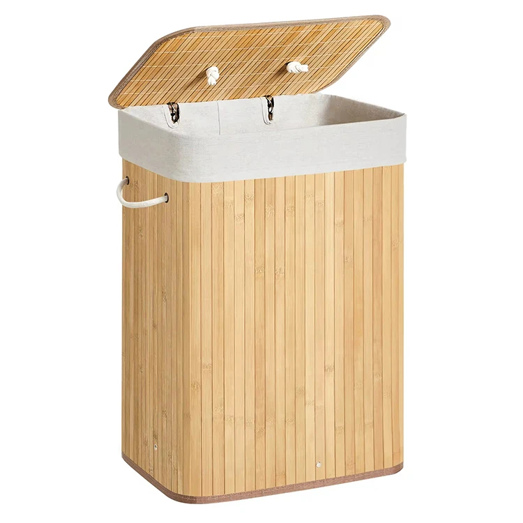 Custom Wholesale Bamboo Storage Clothes Folding Laundry Basket With Lid Home Storage Laundry Basket
