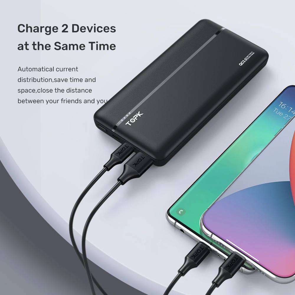  TOPK 18Вт QC3.0 PD 10000 мАч Внешний аккумулятор i1015P Быстрая зарядка USB Type C портативное мобильное зарядное