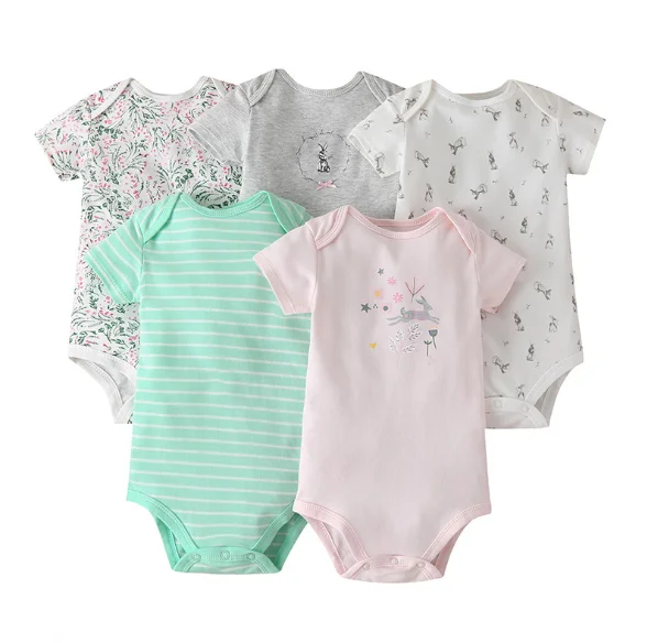 Baby Summer Pure Cotton Clothes Boy girl short sleeve Baby Romper  Cotton Bodysuit  Newborn Onesie 5pc/pack