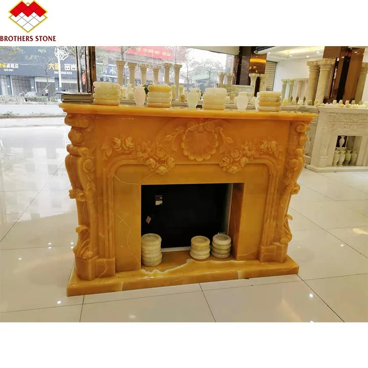 Onyx Stone Fireplace Surround Customized Modern Design Marble Mantel for Indoor Use Freestanding Type