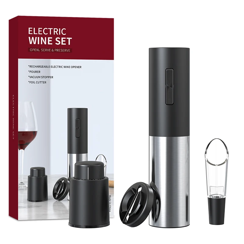 VCAN Gift Automatic With Foil Cutter Vacuum Stopper and Wine Aerator Pourer Electric Wine Opener Set