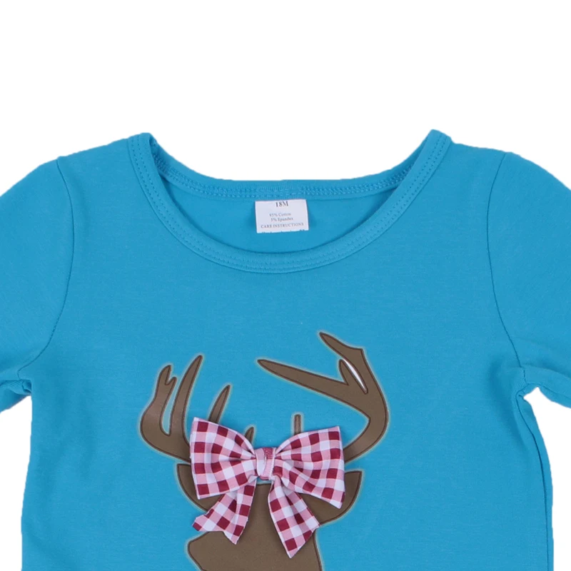 
Boutique Fashion Shirts High Quality Christmas Style Reindeer With Bow Ruffle Sleeve Baby Gril Top 