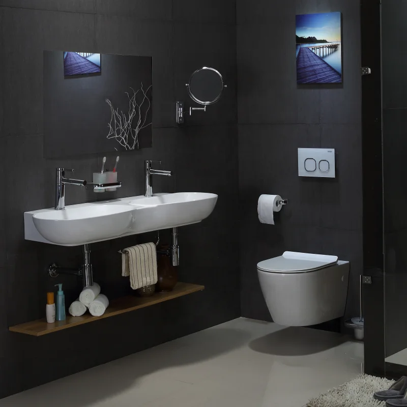 Expensive sanitary ware bathroom dining room oval double wash basin one piece wall hung basin