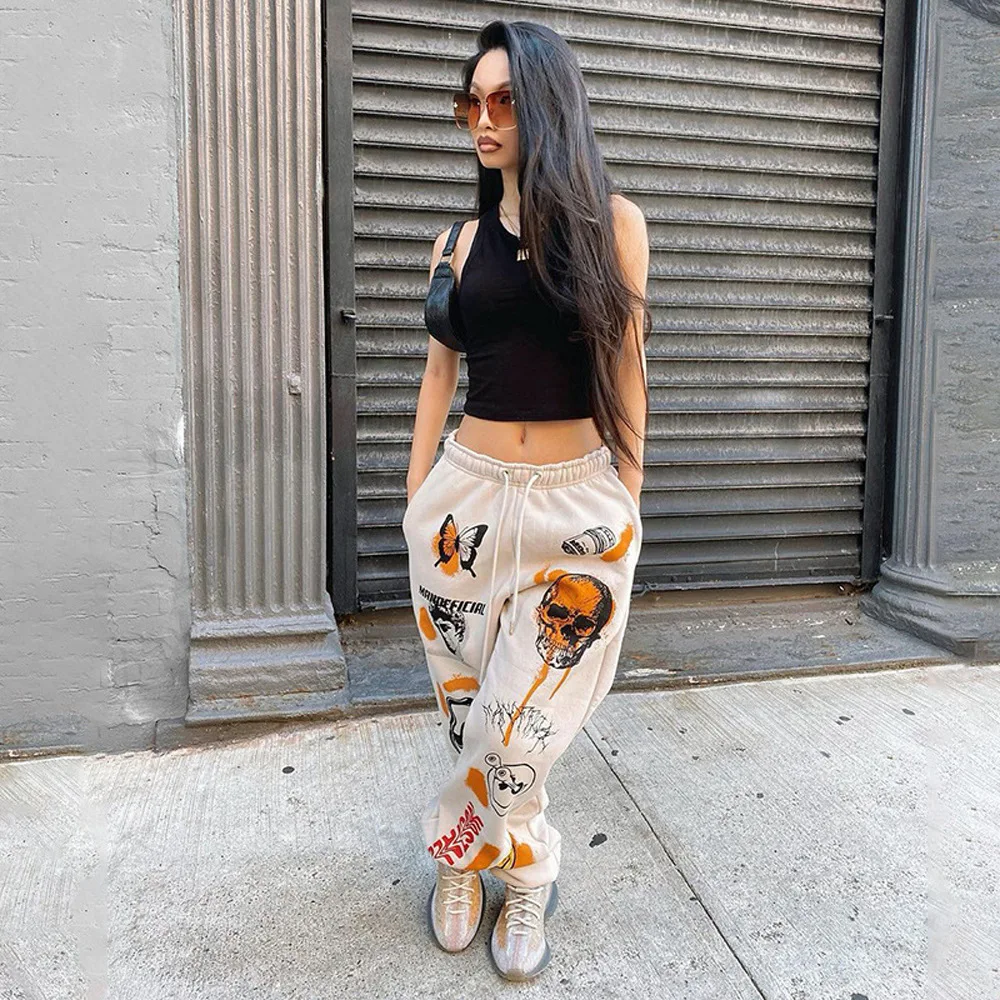 2021 New Arrival Cartoon Printed Graphic Sports Joggers Casual Fashion Women Pants Sweat Pants With Graffiti Streetwear