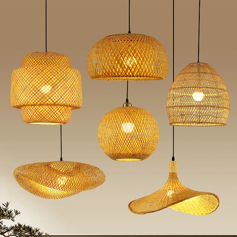 New Bamboo Wicker Rattan Wave Shade Pendant Light Hanging Ceiling Lamp Fixture Home Decor Lampshade