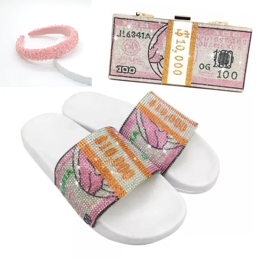 
Dollar Bling Rhinestone money purse and shoes and headbands set Evening Hand Bag women Money purse with headbands 