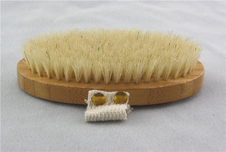Natural EXFOLIATING Body Wooden Boar Bristle Pig Hair Bath Brush Scrub Skin Massage Shower Round Head Bamboo Massager