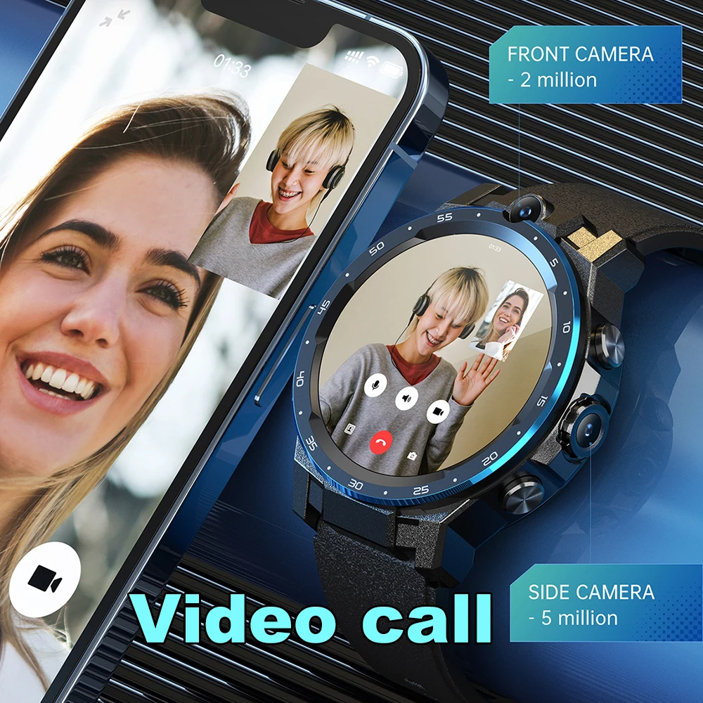 6GB+128GB Dual Chip Dual System 4G SIM Card Call WIFI GPS Tracker Dual Camera Video Call Smart Watch Phone