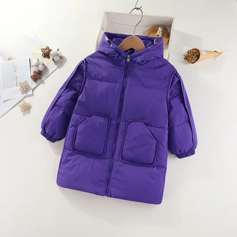 Ins Fashion Winter Autumn Kids Teenagers Jackets Solid Color Zipper Long Down Coats for Boys Girls