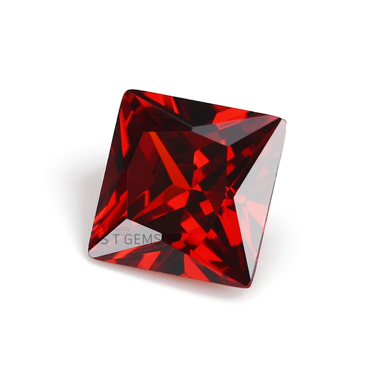 Ready to Ship 200 Pcs Loose Synthetic Ruby Gems Garnet Princess Cut Square Cubic Zirconia Diamond For Rings