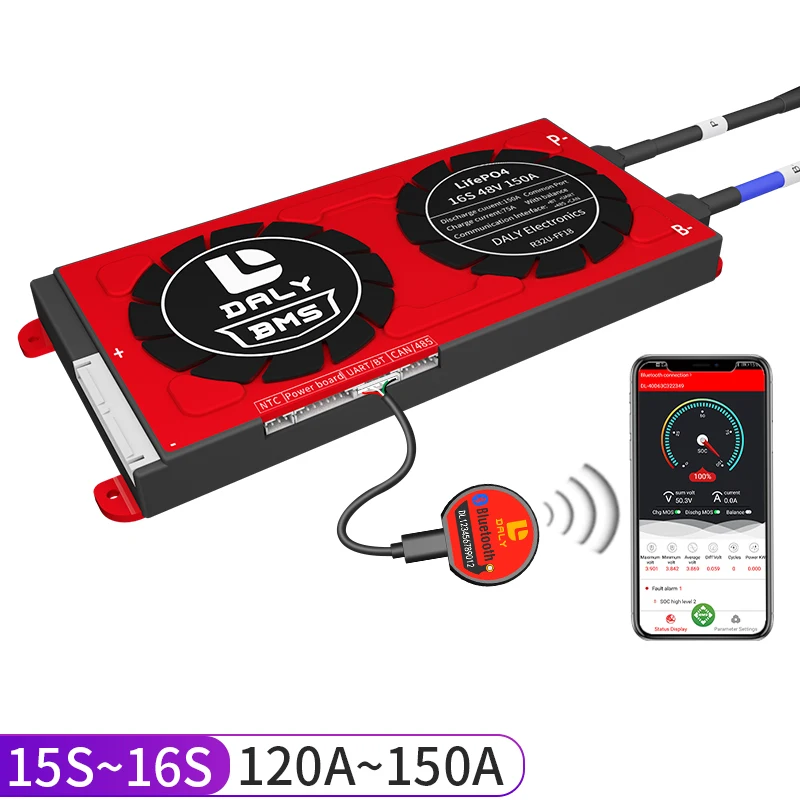 16S bms for lithium battery 250A 3.2V  lifepo4 bms 48V BT UART RS485 CAN LCD communication smart bms lithium ion battery