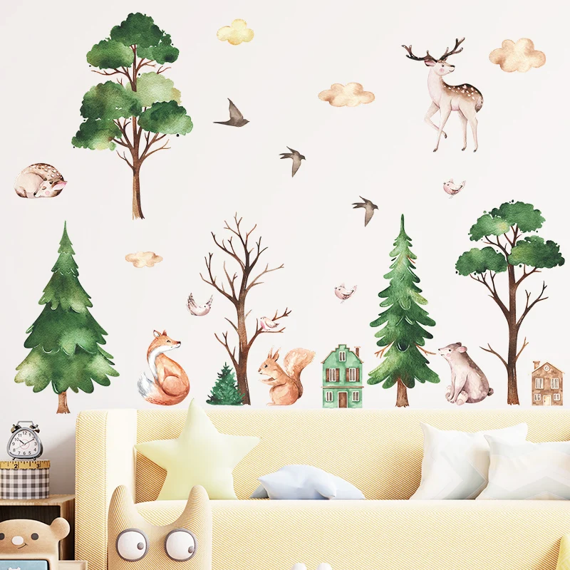 Monkey Elephant Stickers Jungle Animals Wallpaper For Bedroom Self Adhesive Living Room Decal TV Background Decorative Murals