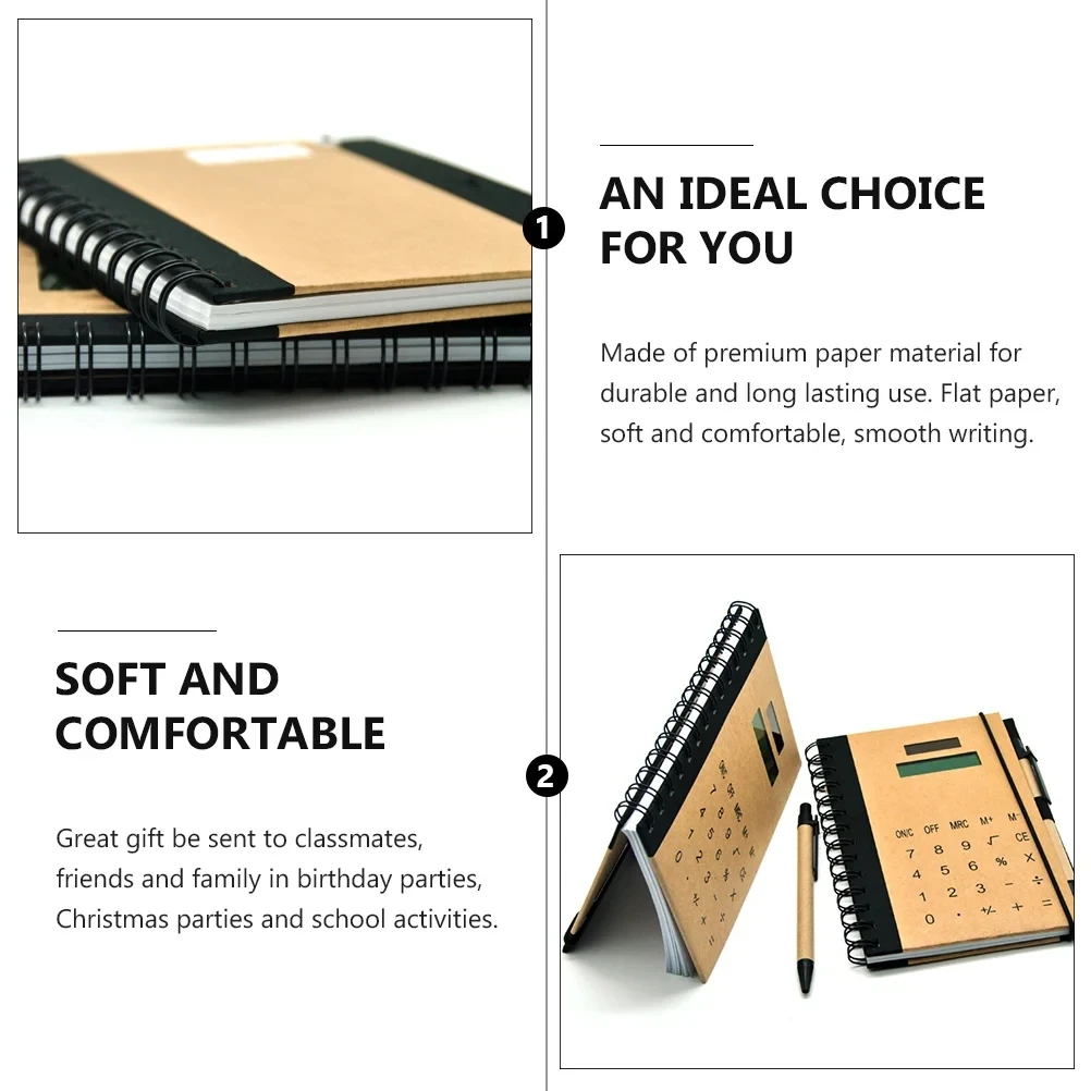 Multifunctional Spiral Notebook with Pen and Solar Calculator Notebook 18 * 13 CM/7.09 * 5.12Inch Office Business Diary Notepad